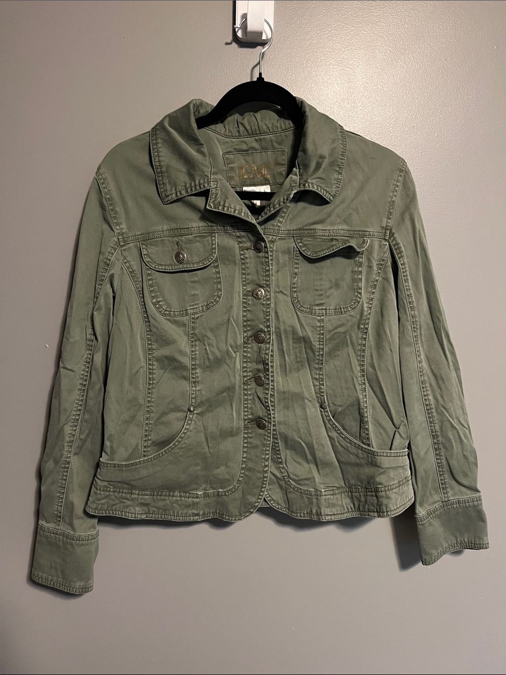Women’s Olive Jean Jacket with Button Front